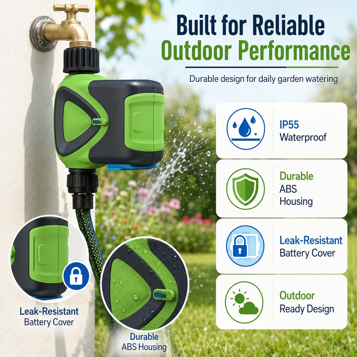 RISOON on patio hose with plants showing automated watering for healthier gardens
