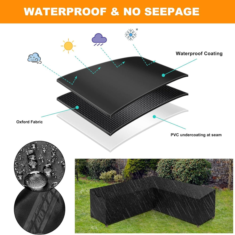 Riuog cover in use on a corner sectional keeping furniture dry