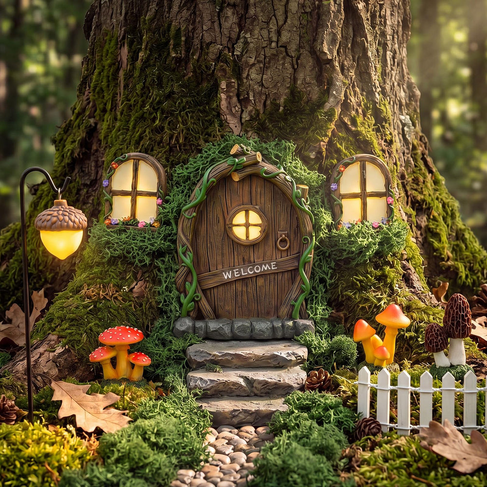 Rivvlive fairy door front view showing entrance and texture, invites imaginative play