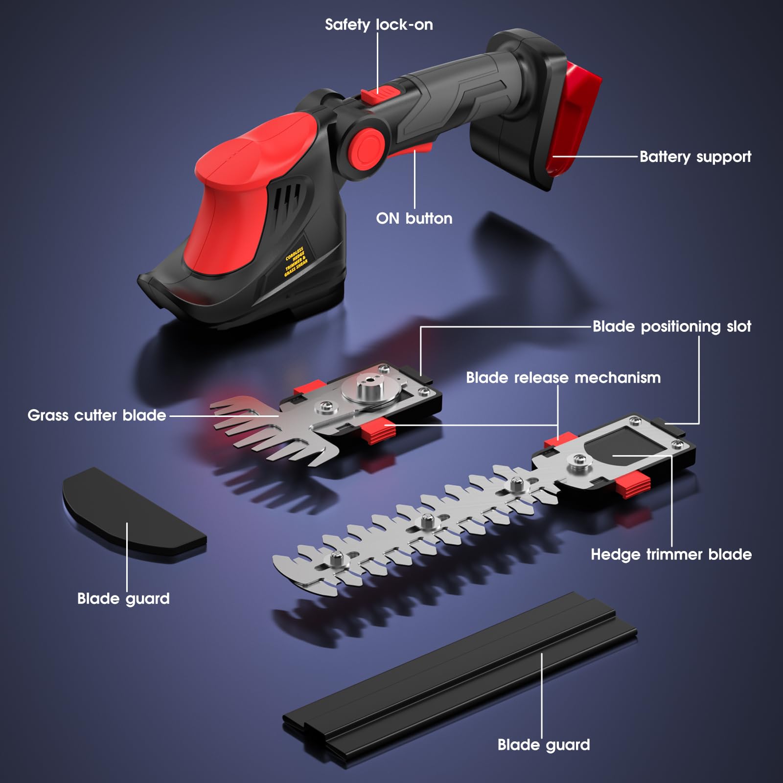 RKBUDOL in garden trimming hedges illustrating easy cordless use