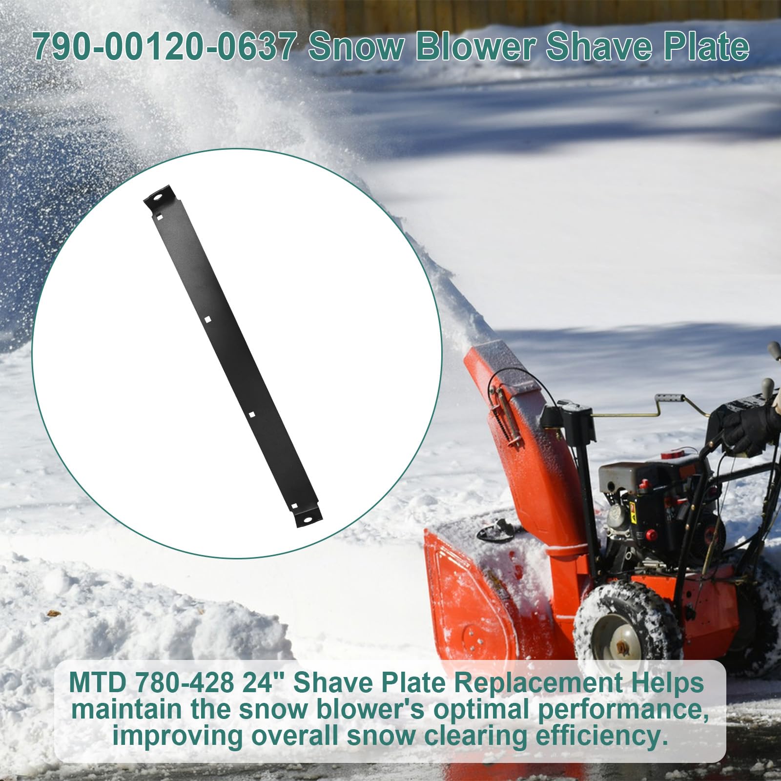 RKJFHIUR shave plate installed on snow blower demonstrating proper bolt-on fit and stability