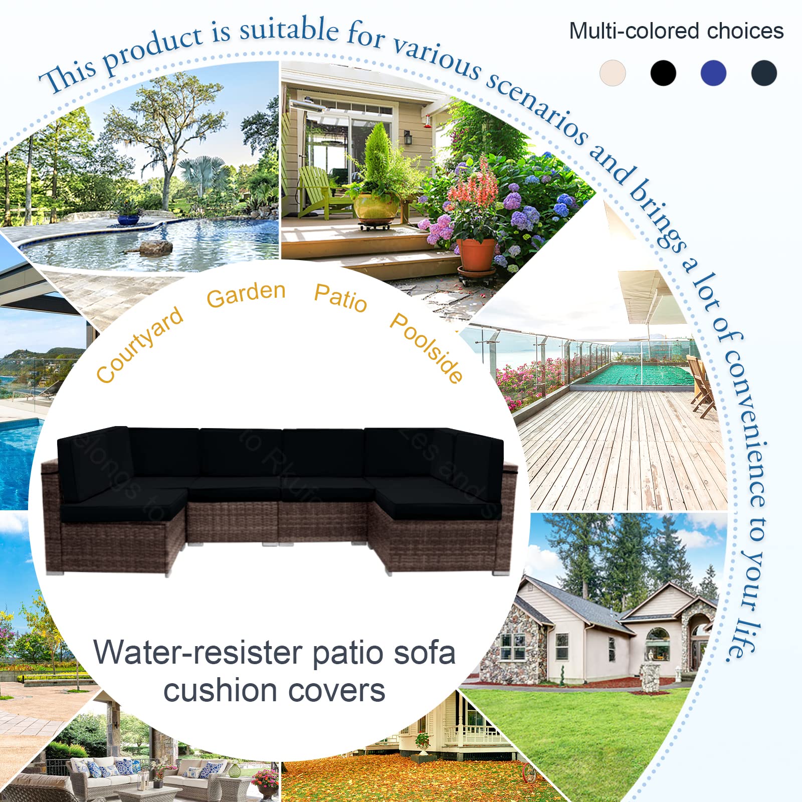 Rkufoze covers styled on outdoor patio showing vibrant setting and curb appeal benefit