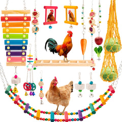 RLRICH front packaging showing full 14-piece chicken toy kit and benefits