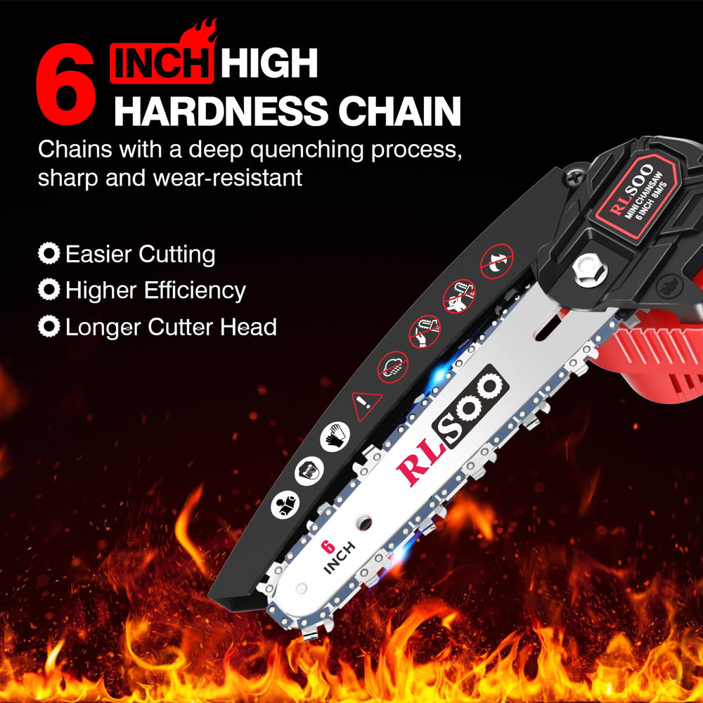 RLSOO chainsaw cutting a branch outdoors demonstrating easy pruning