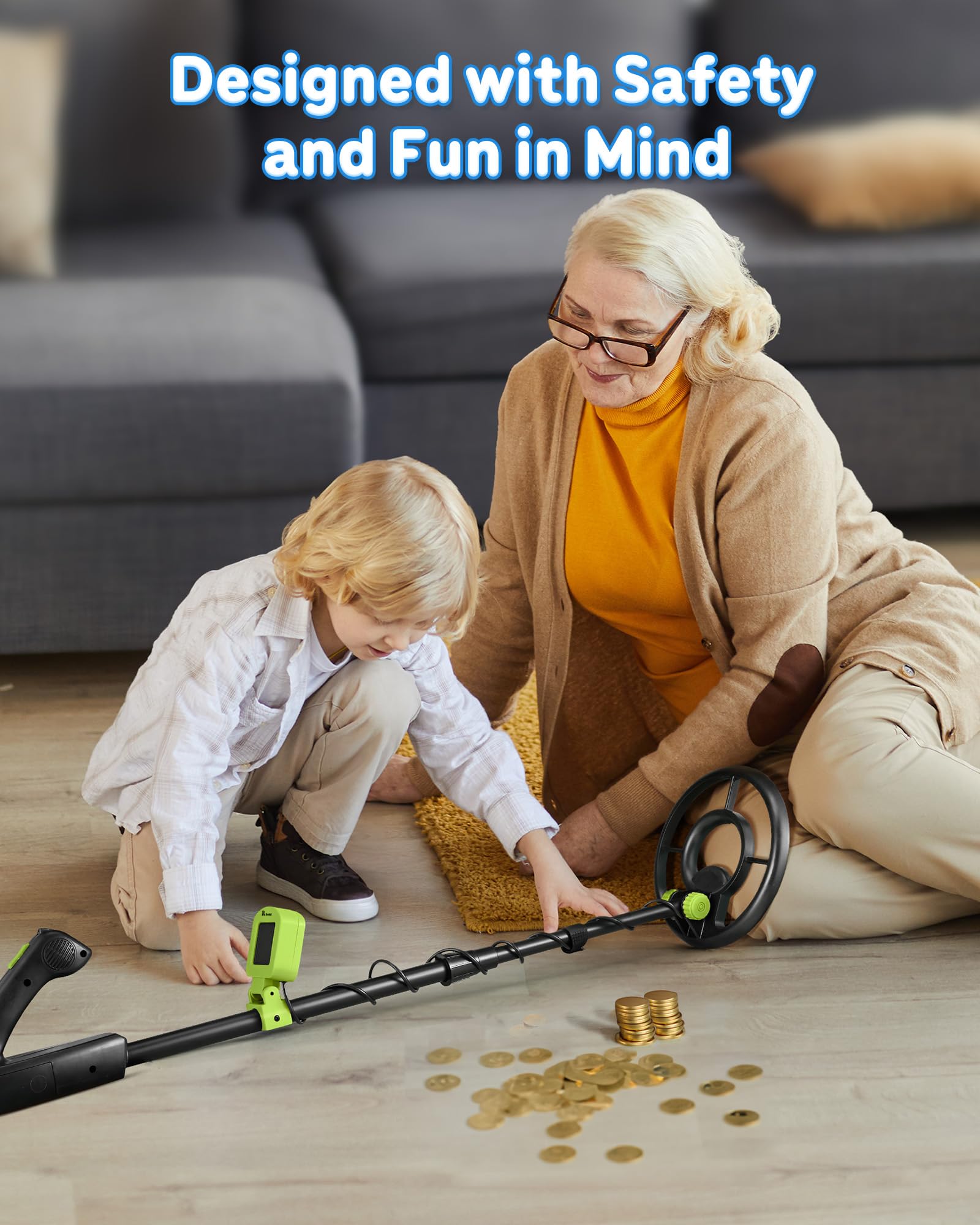 RM RICOMAX child using detector at park demonstrating easy one-button operation