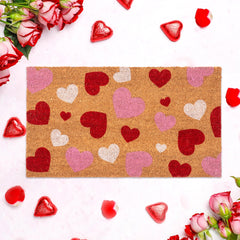 Rmeosye mat on porch creating inviting Valentine curb appeal