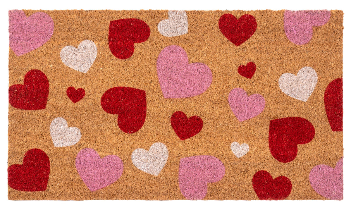 Rmeosye front view heart door mat offering a welcoming Valentine entry