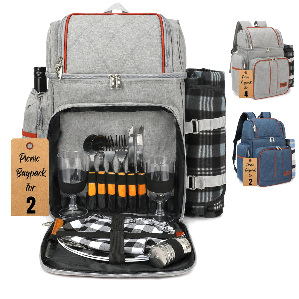 RNOONY picnic backpack front view showing organized compartments and compact design