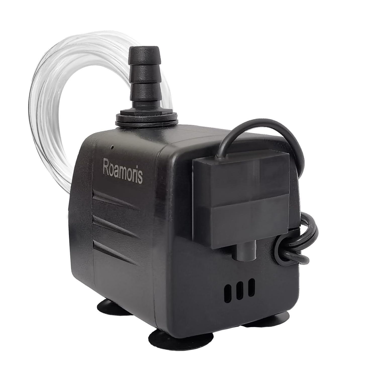 Roamoris PM06 front view showing compact submersible pump and outlet for quiet operation