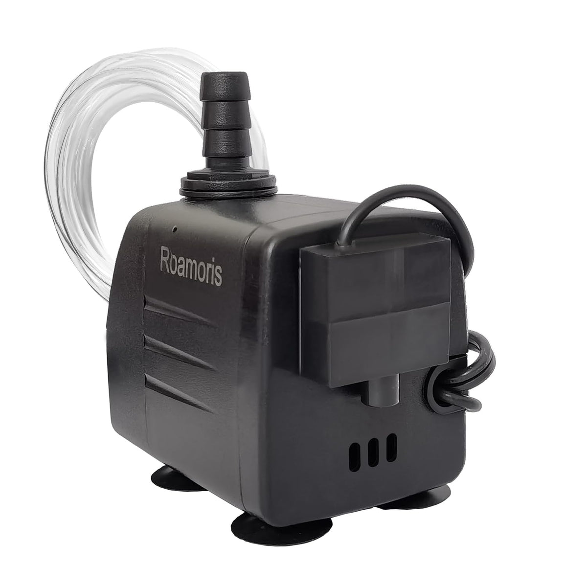Roamoris PM06 front view showing compact submersible pump and outlet for quiet operation