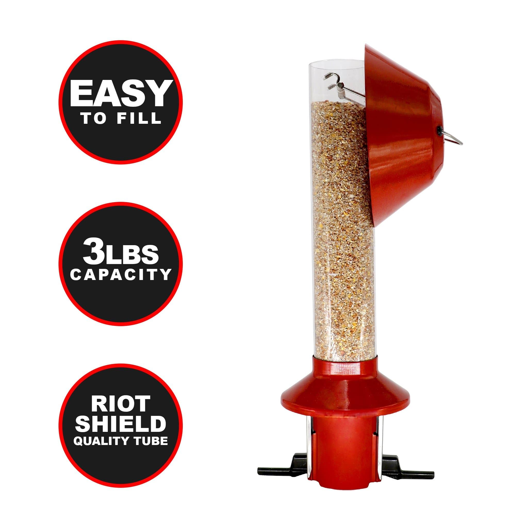 Roamwild feeder in use with a cardinal perched showing bird-attraction benefit