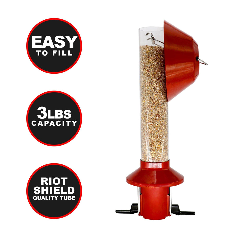 Roamwild feeder in use with a cardinal perched showing bird-attraction benefit