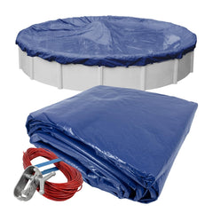 Robelle cover front view showing fit and complete overlap protecting pool