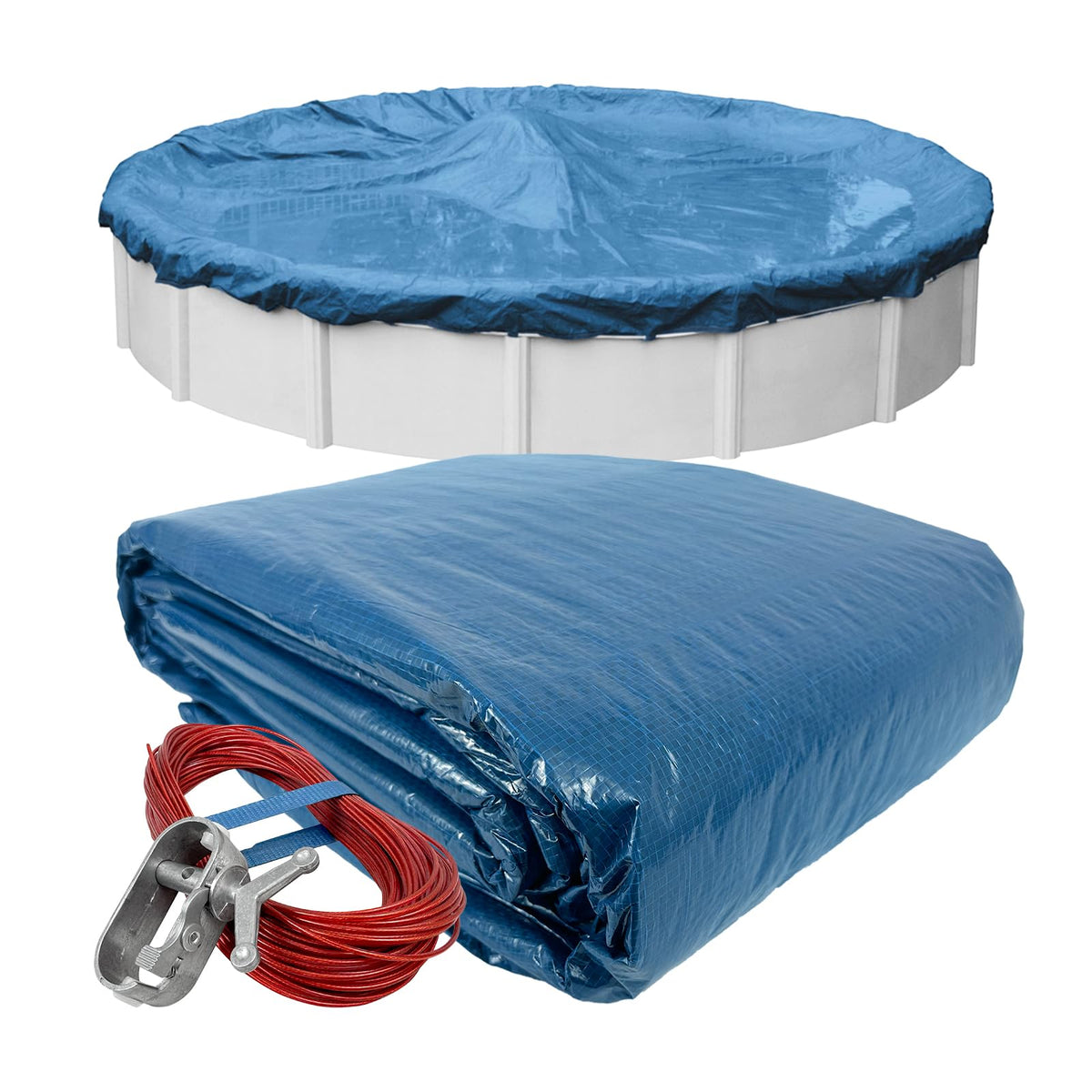 Robelle 24 ft cover front packaging showing product and included winch for reliable installation