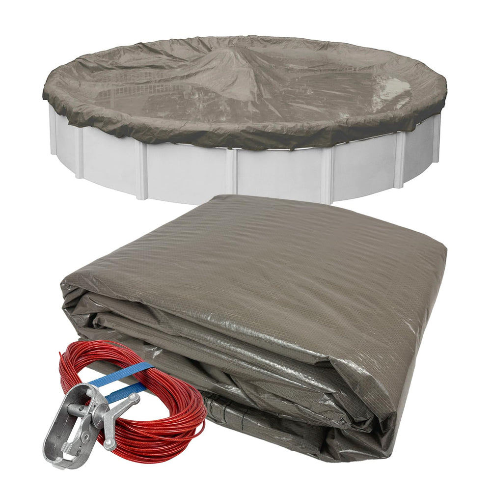 Robelle 24 ft cover front packaging showing model and size, clear protection benefit