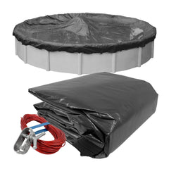 Robelle front view of 24 ft ultimate winter pool cover showing full fit and protection