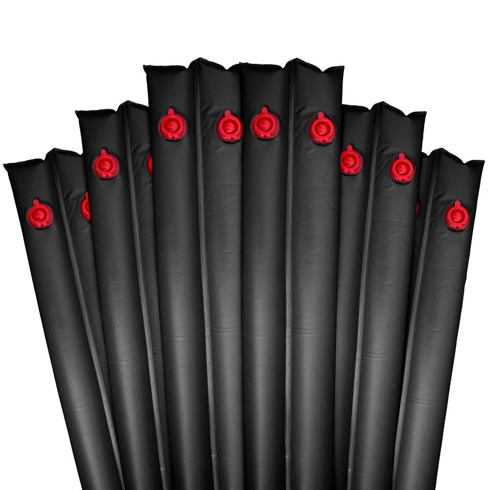 Robelle 6-pack front view showing black 8 ft water tubes securing a pool cover