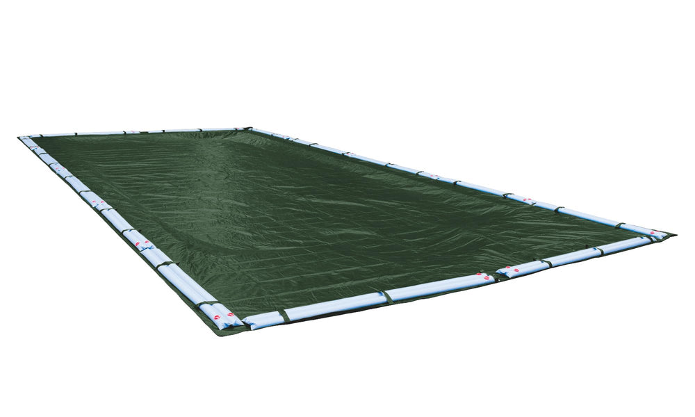 Robelle cover front view showing green top and five-foot overlap for easy installation