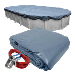 Robelle front view of 18 x 33 ft oval cover showing full-size protection and durability