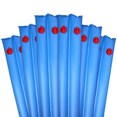 Robelle 6-pack front view showing blue 10 ft water tubes securing a pool cover