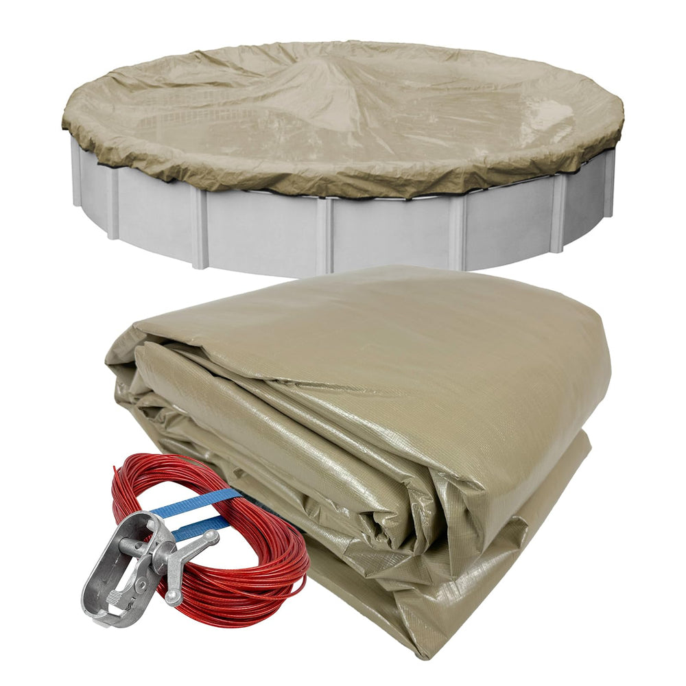 Robelle front view of 24 ft cover showing full fit and secure overlap benefit