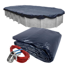 Robelle full cover spread showing navy top and black underside for clear pool protection