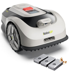 RoboUP front view showing compact mower and neat finish benefit