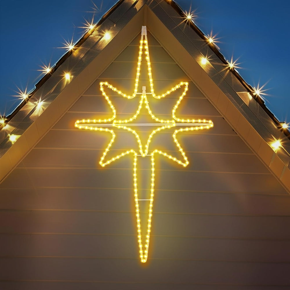 ROCEEI Bethlehem star front view showing bright warm-white LEDs for bold visibility