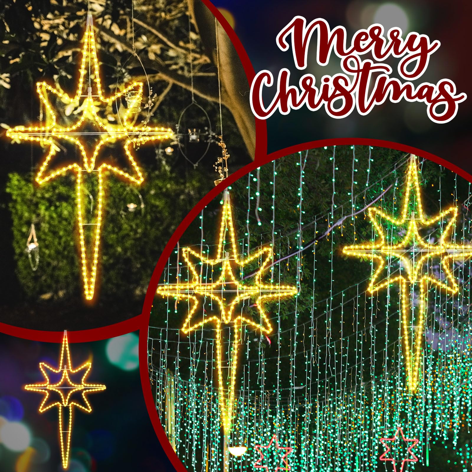 ROCEEI Bethlehem star lit on a porch creating cozy holiday curb appeal