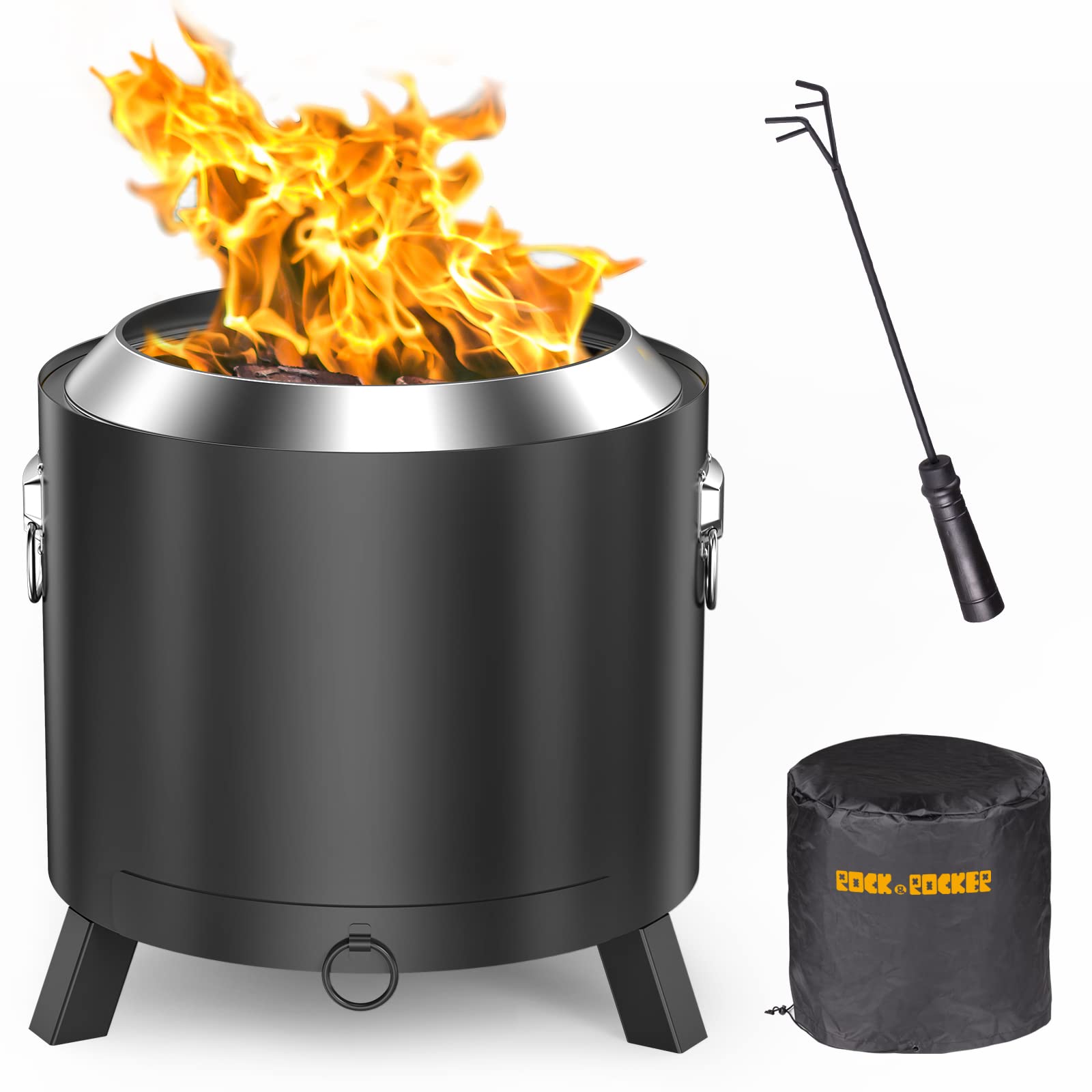 Rock&Rocker front view showing entire smokeless fire pit and stable base benefit