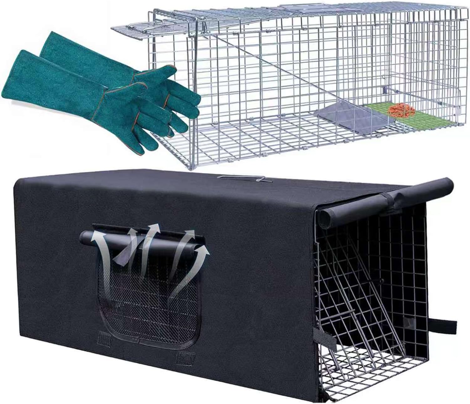 Rockever front view of folding trap showing secure door and frame, for safe captures