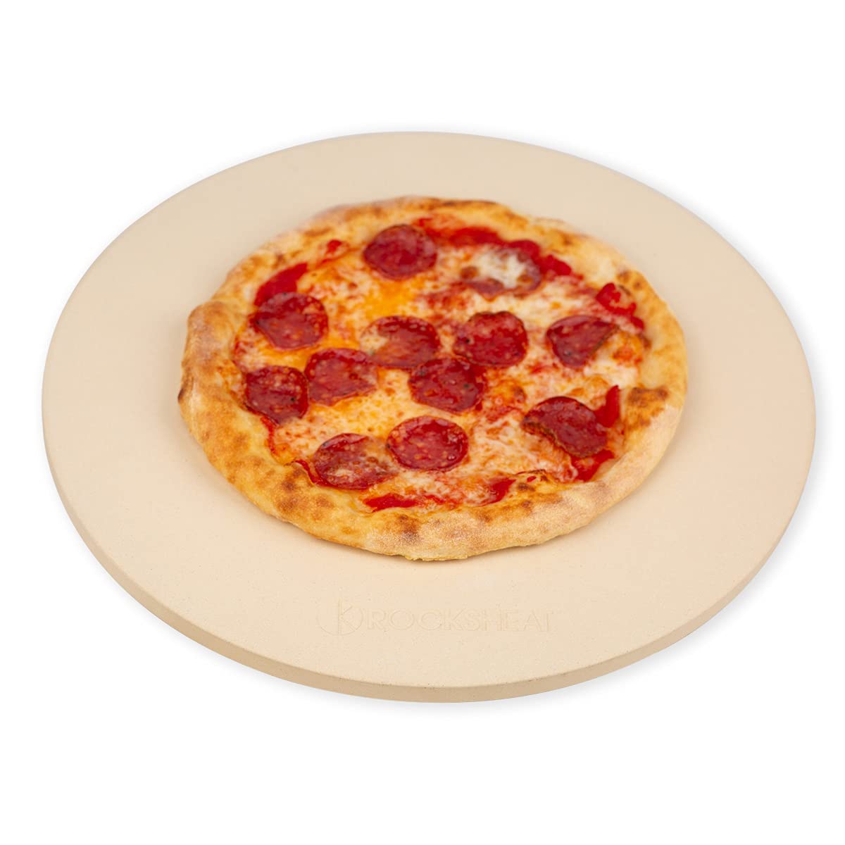 ROCKSHEAT front view of 16 inch pizza stone showing clean cooking surface and size benefit