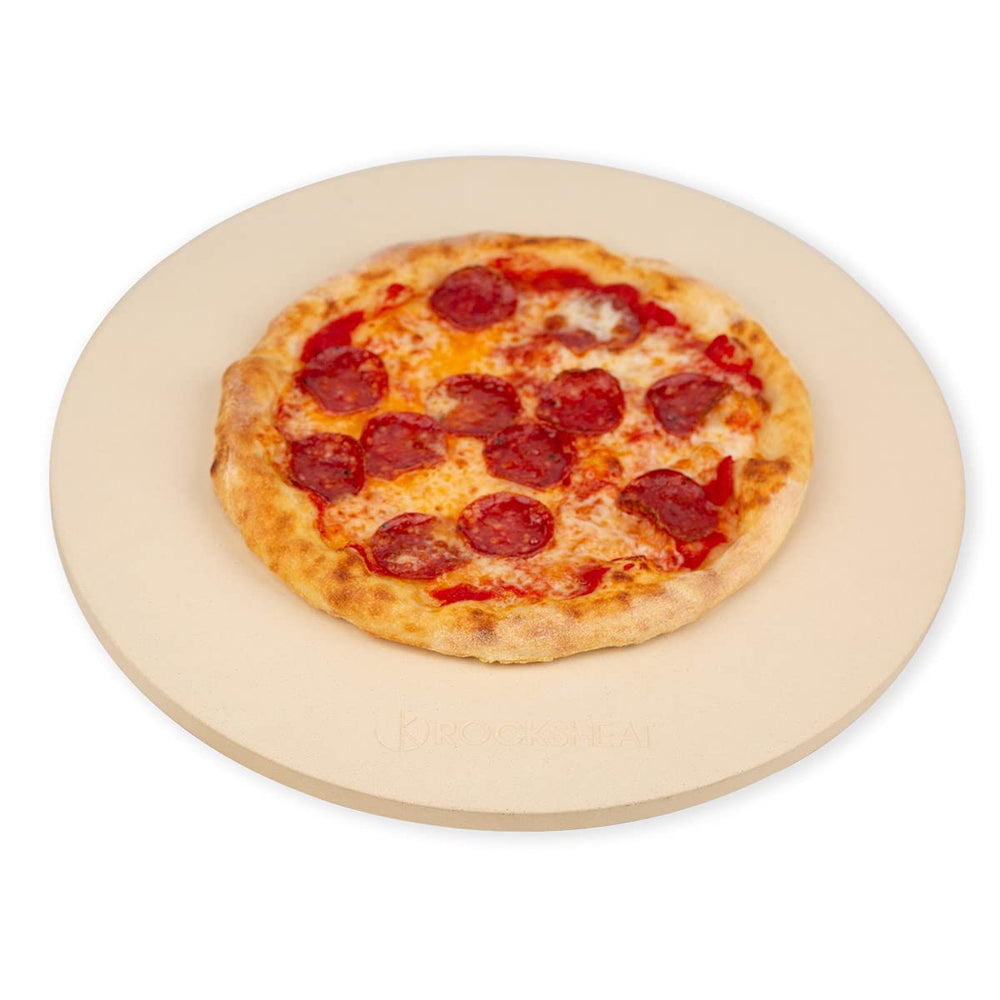 ROCKSHEAT front view of 16 inch pizza stone showing clean cooking surface and size benefit