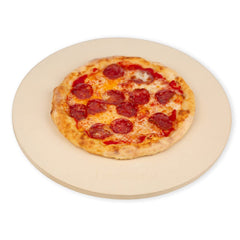 ROCKSHEAT front view of 16 inch pizza stone showing clean cooking surface and size benefit