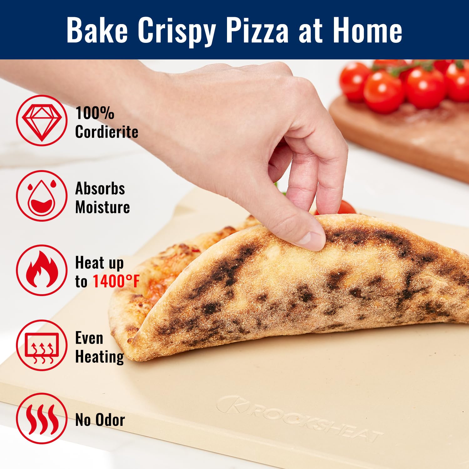 ROCKSHEAT stone inside oven delivering even baking across crust benefit
