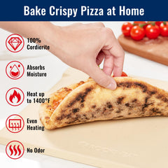 ROCKSHEAT pizza stone inside oven with pizza showing even browning and consistent heat