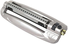 Rocky Mountain Goods front view of sprinkler showing rust‑proof aluminum base for durable stability