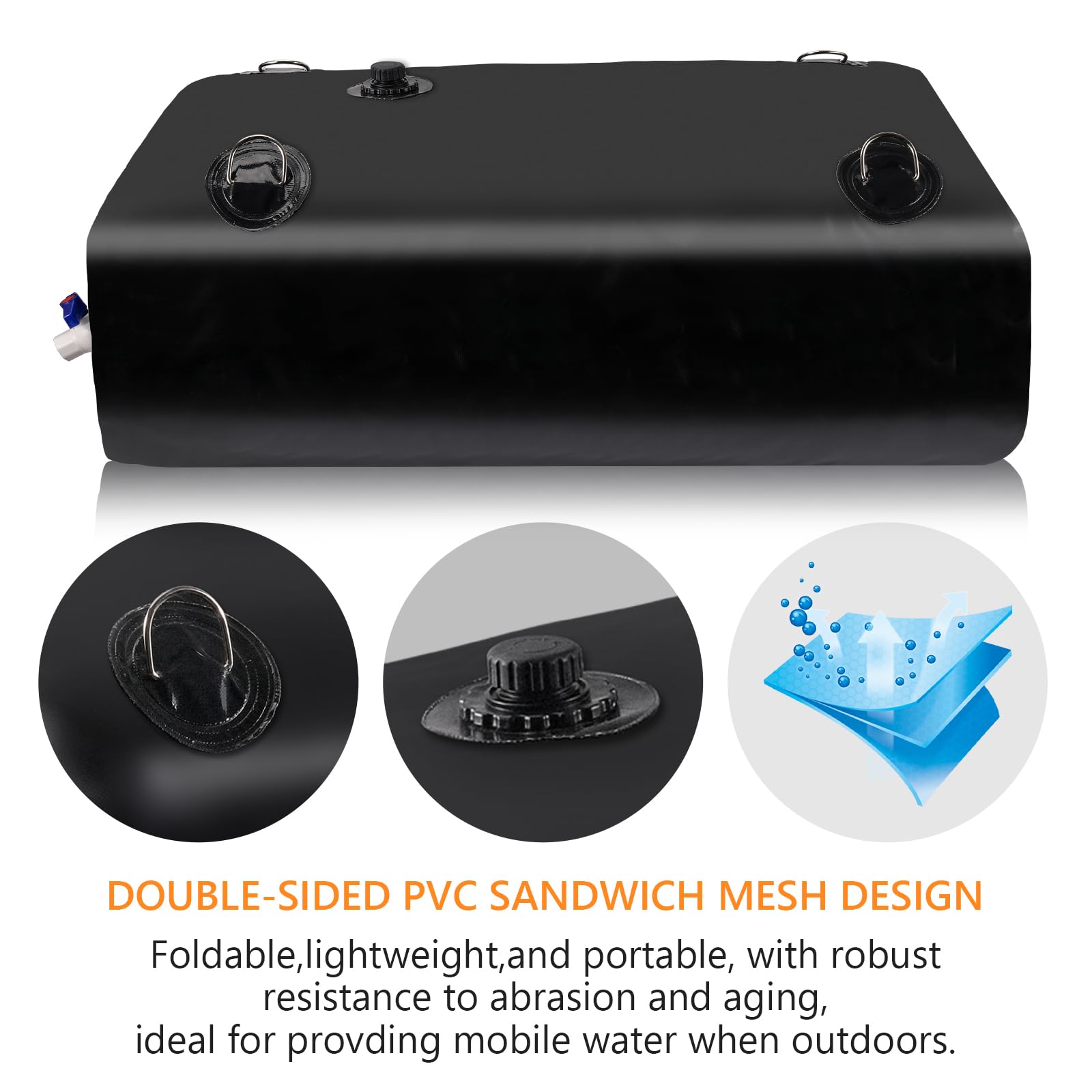Rodelna filled bladder in camping setup provides on-site water supply
