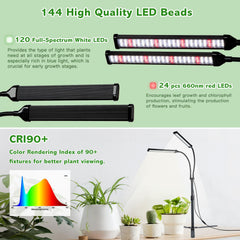 RODINTO close-up of LED array showing 6000K white and red diodes for balanced plant light