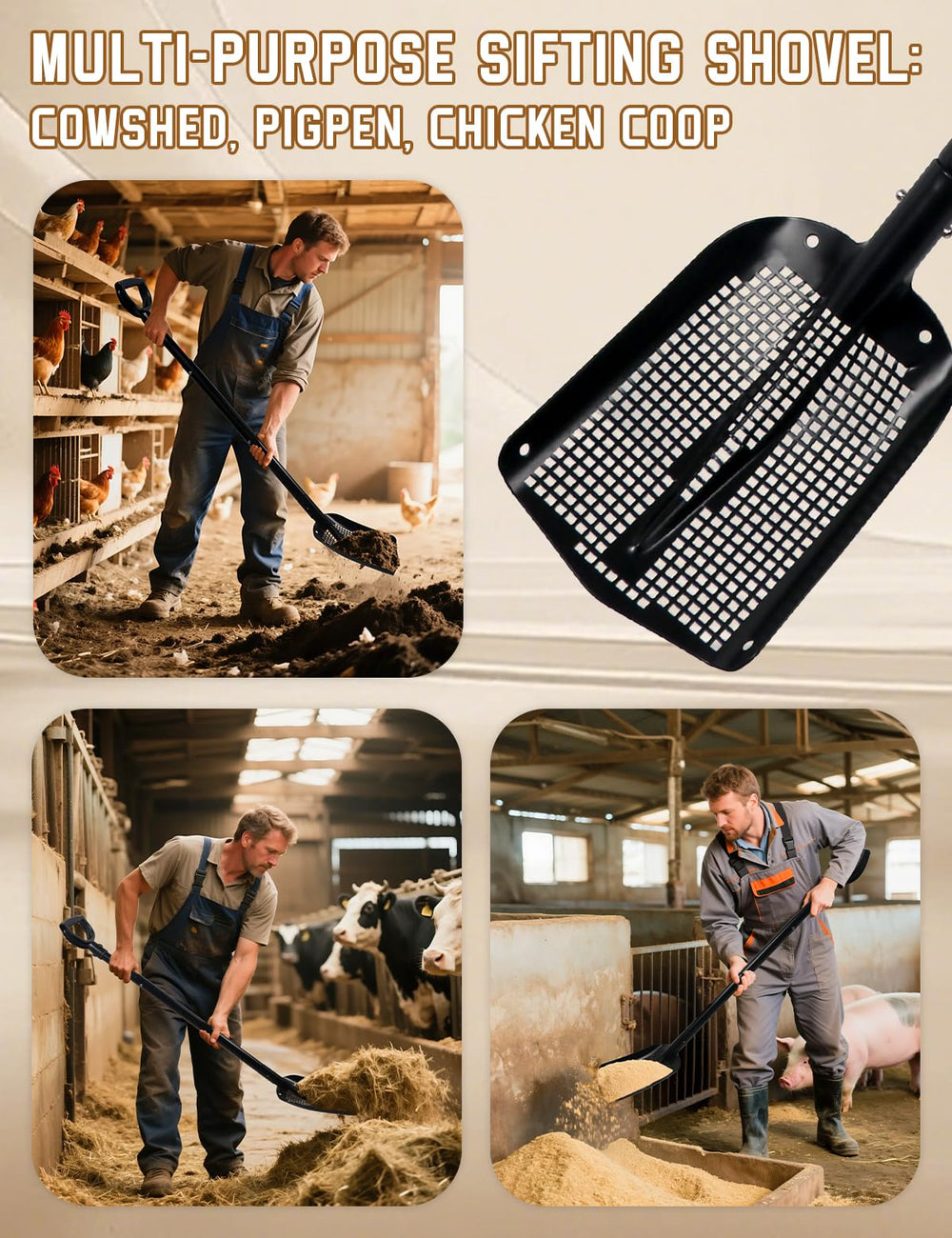 Roetelo extended handle in use letting user reach deep stalls comfortably