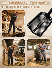Roetelo extended handle in use letting user reach deep stalls comfortably