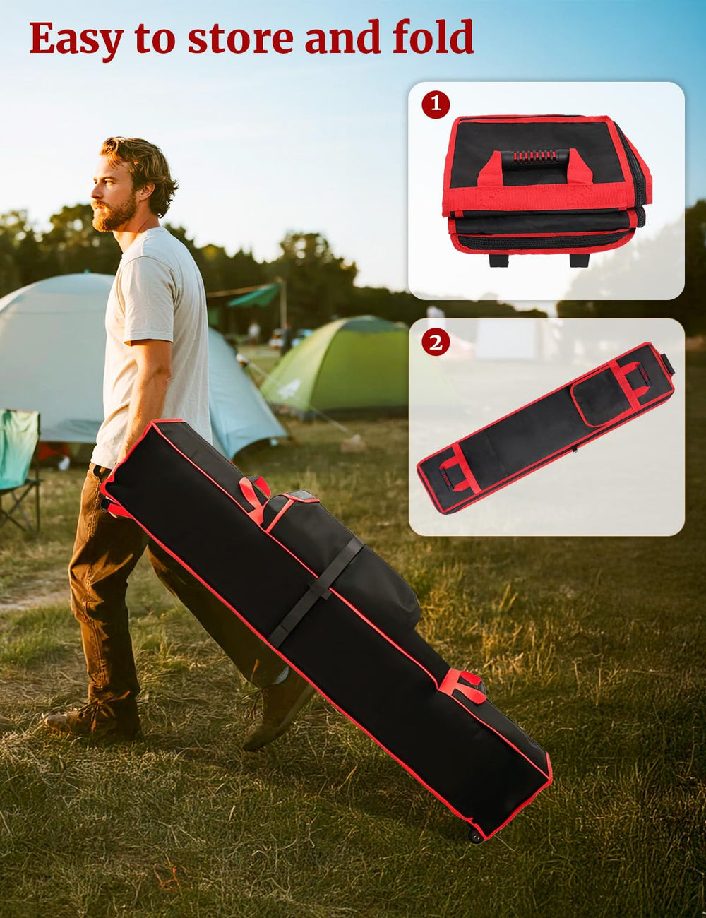 Roetelo side-by-side with folded tent frame showing accurate size fit