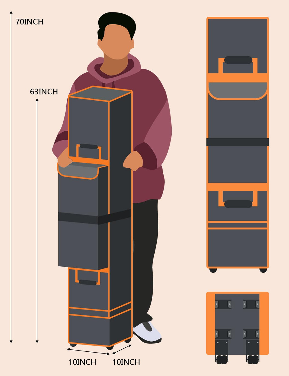 Roetelo close-up of wooden base and dual wheels for easier outdoor transport