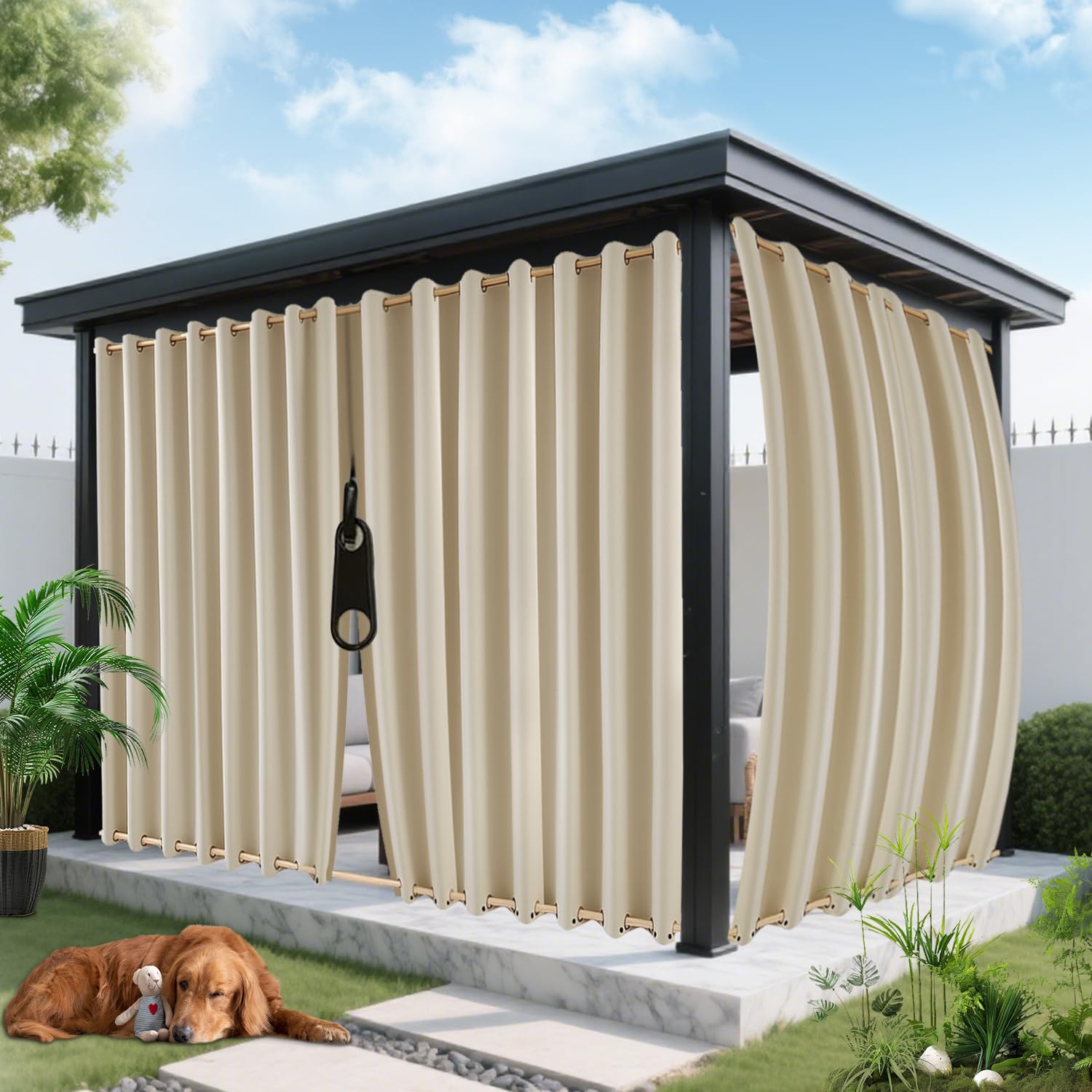 ROFASVCO front view of beige outdoor panels showing privacy and coverage
