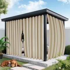 ROFASVCO front view of beige outdoor panels showing privacy and coverage
