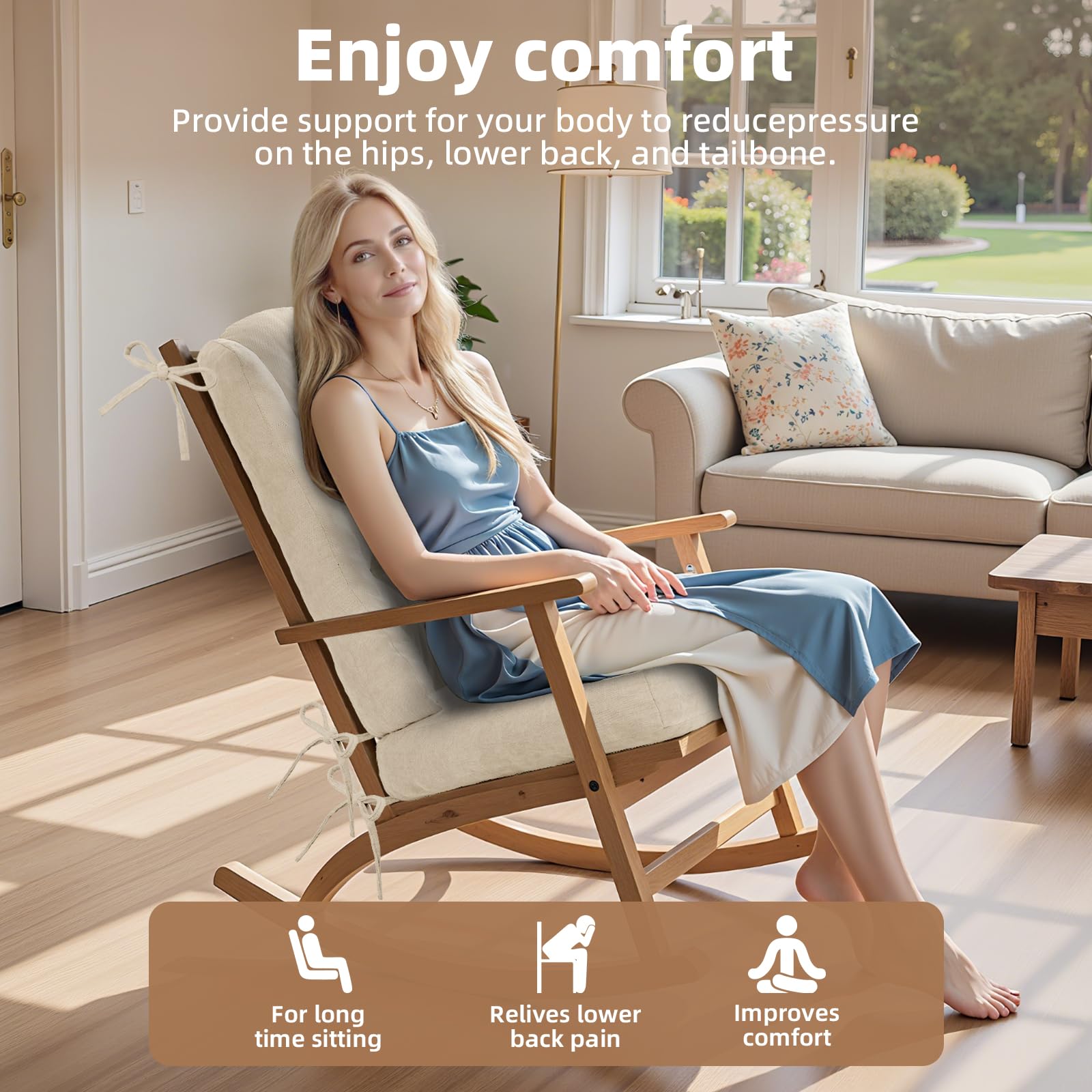 ROFIEJOX cushions on nursery glider showing cozy daytime comfort