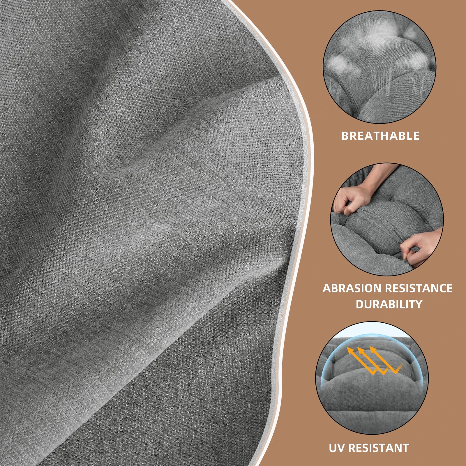 ROFIEJOX back cushion straps detail demonstrating six-point non-slip tie system for stability