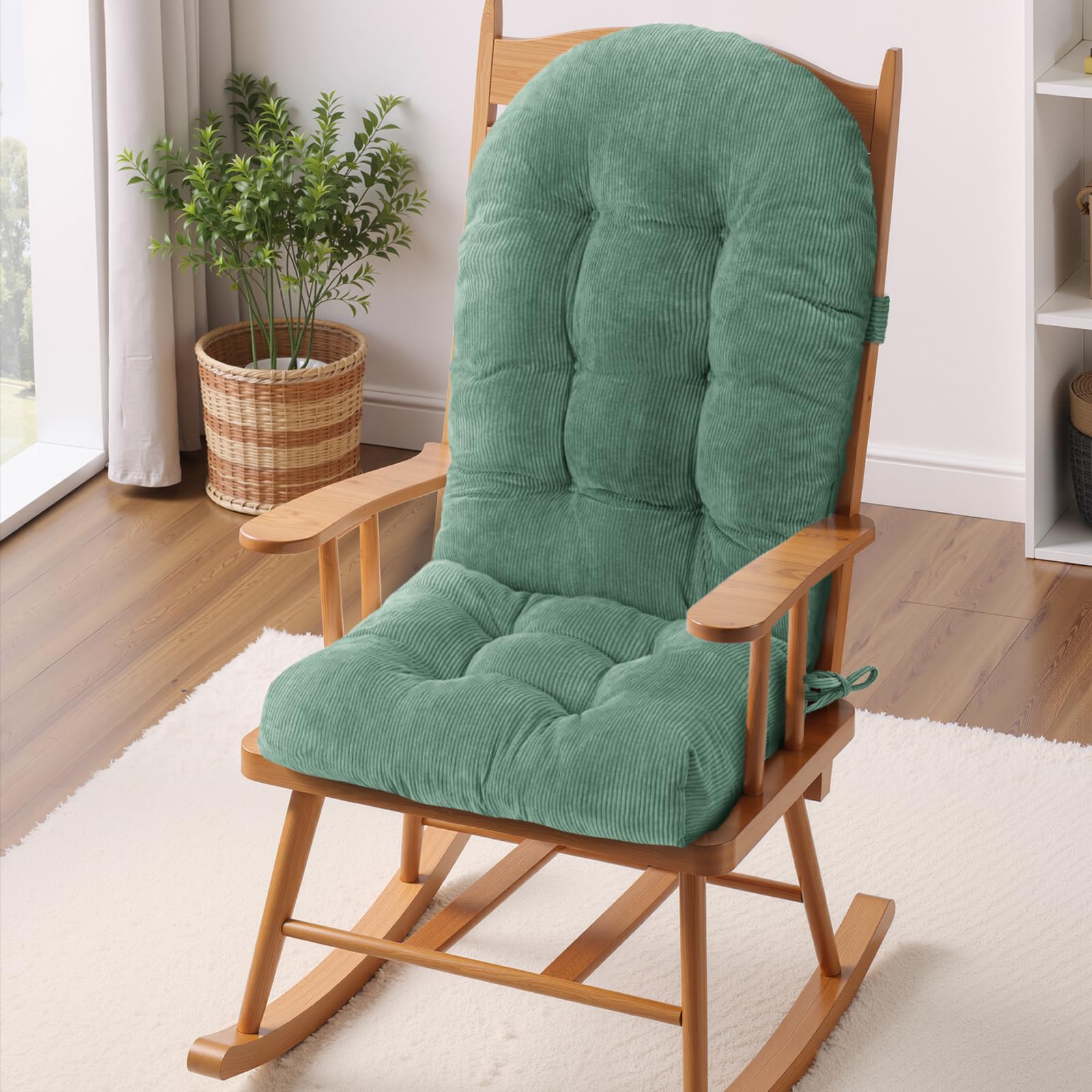 ROFIEJOX front view of sage green cushion showing tufted corduroy for cozy seating