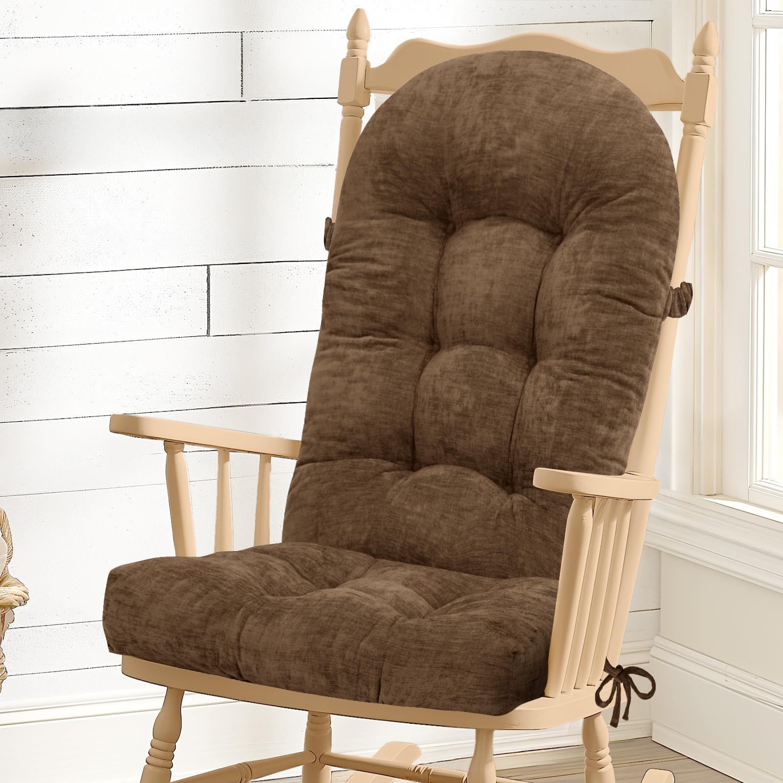 ROFIEJOX front view of brown chenille cushion showing tufted comfort
