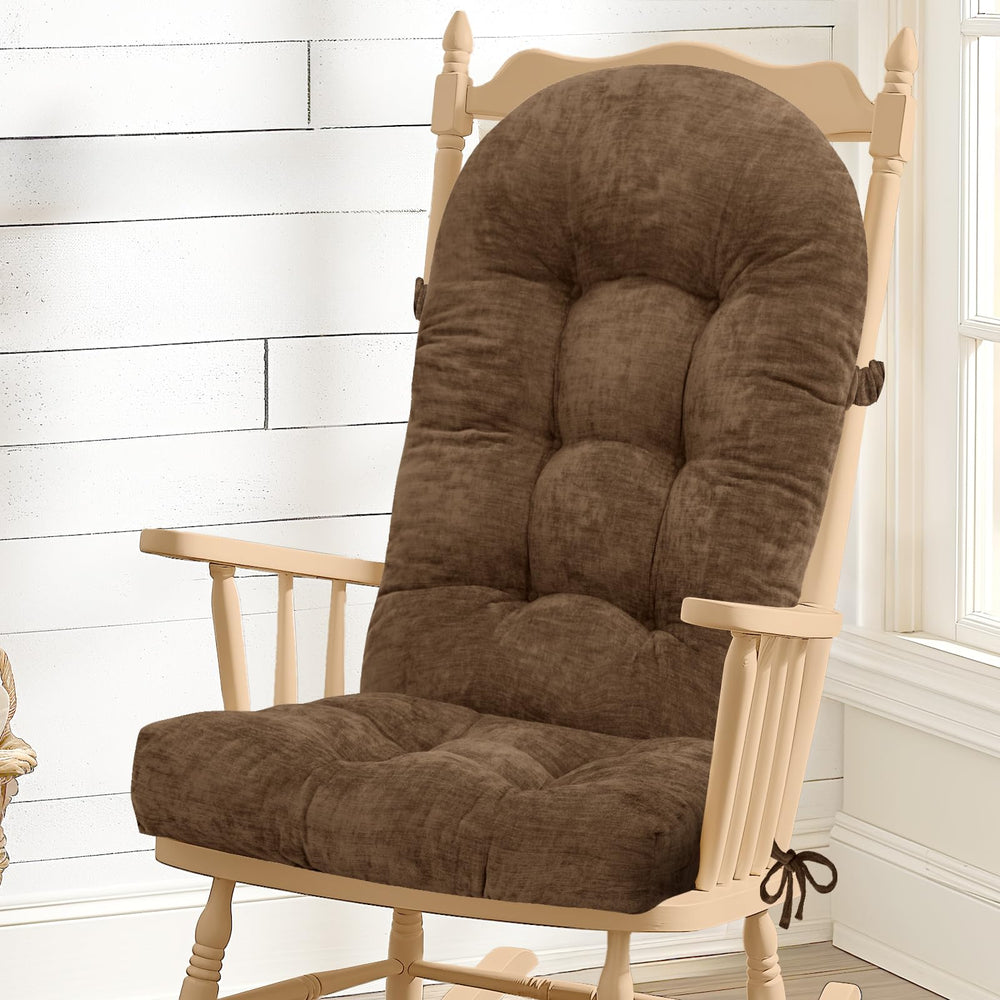 ROFIEJOX front view of brown chenille cushion showing tufted comfort